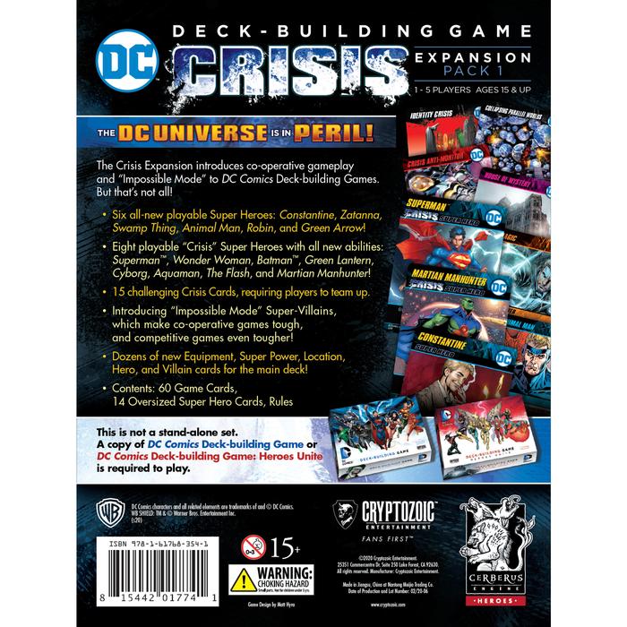 DC Comics Deck Building Game: Crisis Expansion Pack 1 - Unite Against Epic Challenges!, Cryptozoic Entertainment, Board Game, dc-comics-deck-building-game-crisis-expansion-pack-1, , Dark Ninja Gaming LA